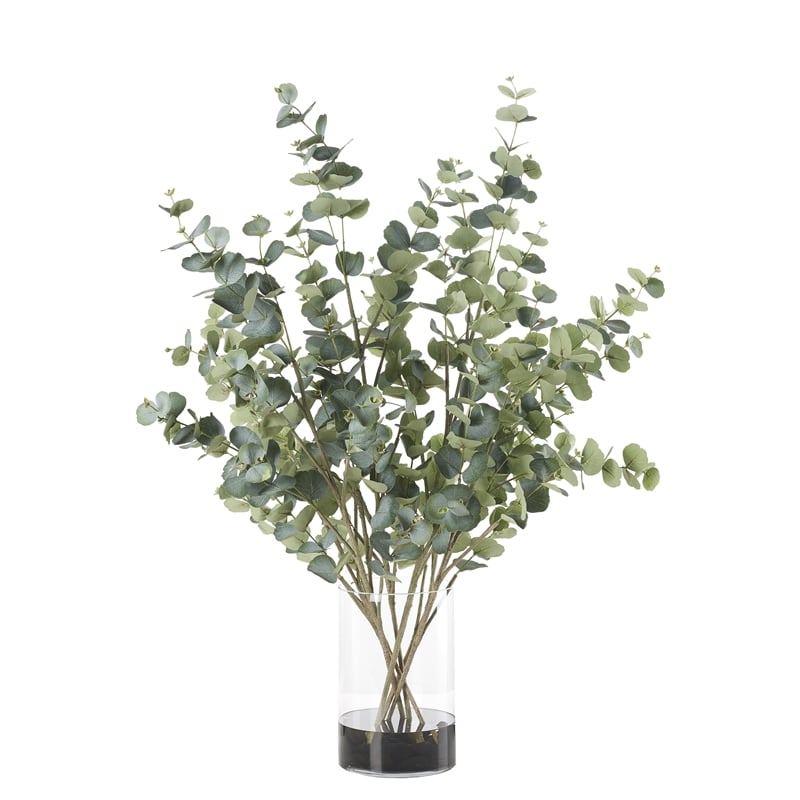 Eucalyptus in Large Rowan Vase with Black River Rock