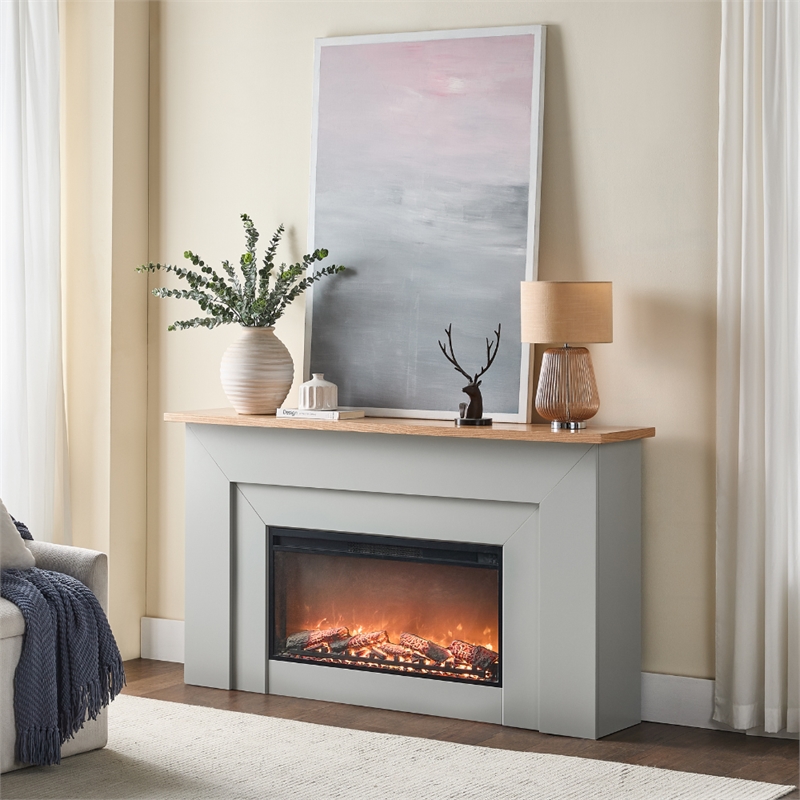 Modern Electric Fireplace Heater with Mantel Remote Control Realistic Flames