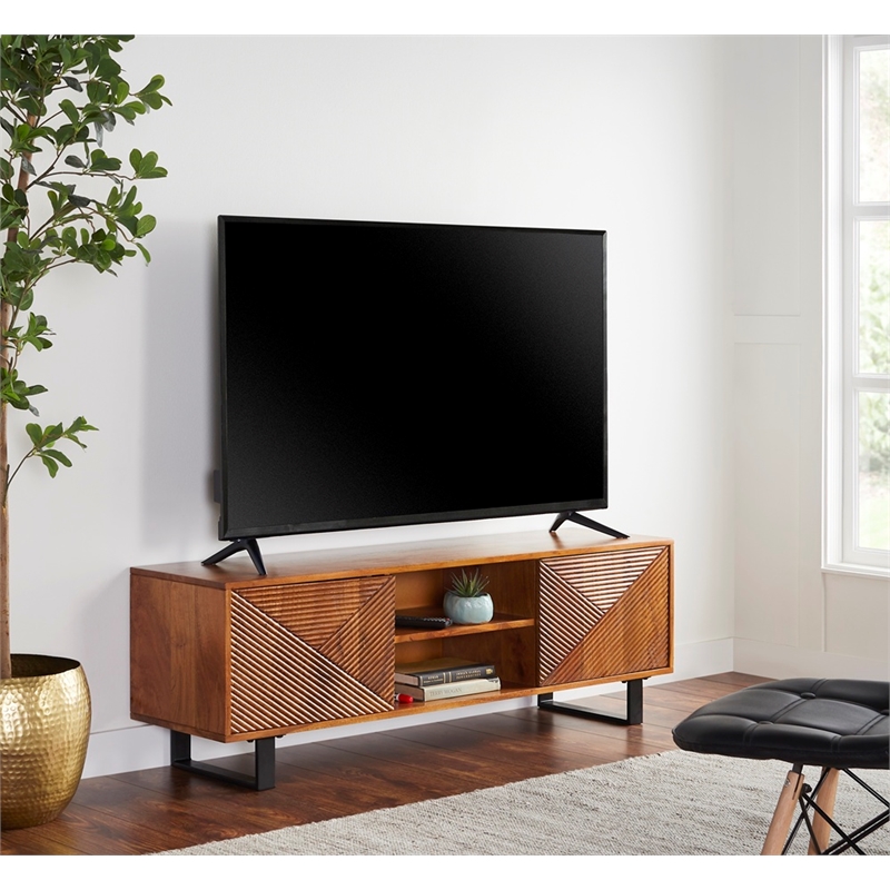 Linear Hardwood TV Stand with Storage for TV up to 63 inches