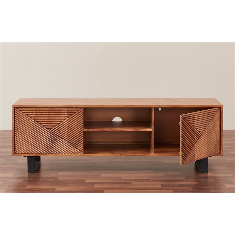 Linear Hardwood TV Stand with Storage for TV up to 63 inches