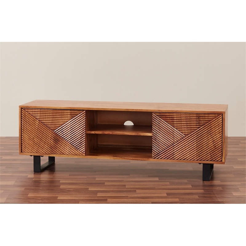 Linear Hardwood TV Stand with Storage for TV up to 63 inches