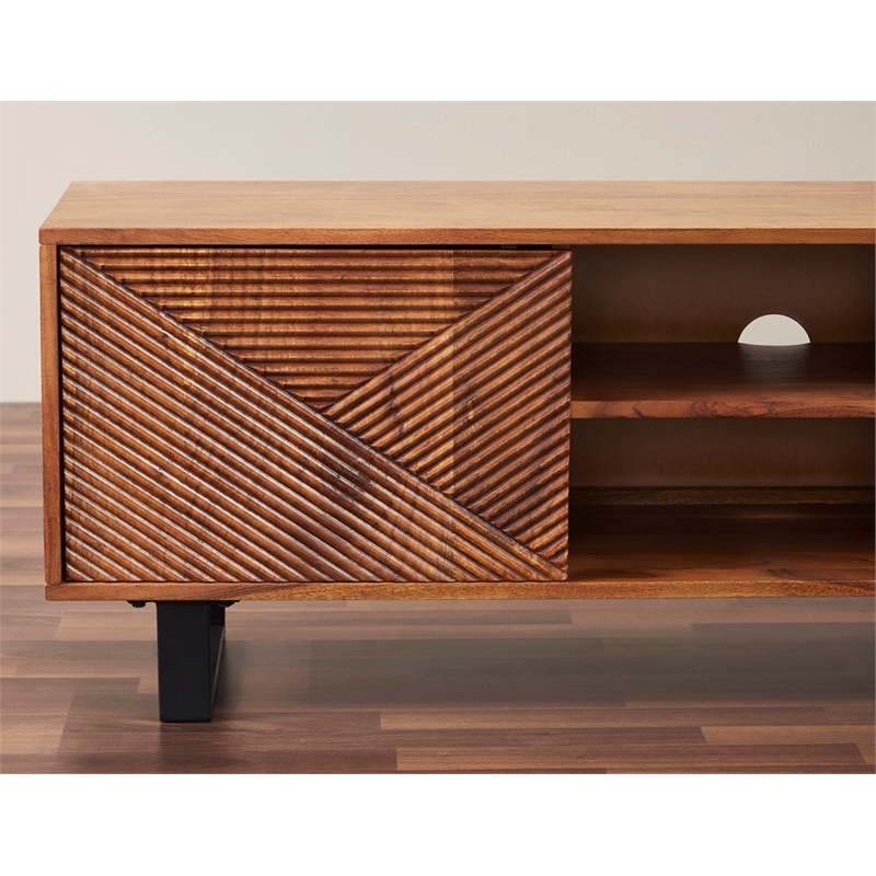 Linear Hardwood TV Stand with Storage for TV up to 63 inches