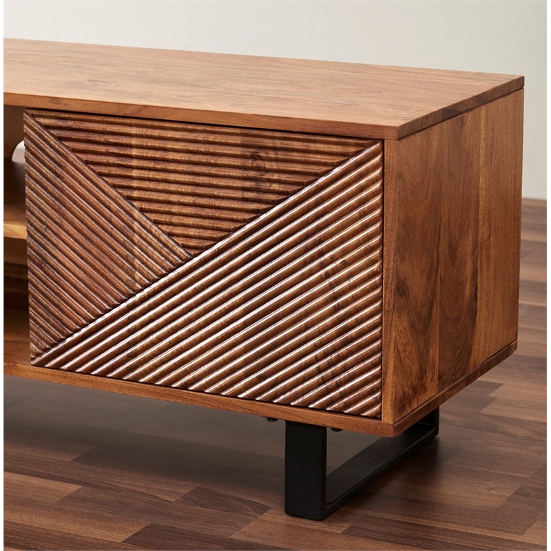 Linear Hardwood TV Stand with Storage for TV up to 63 inches