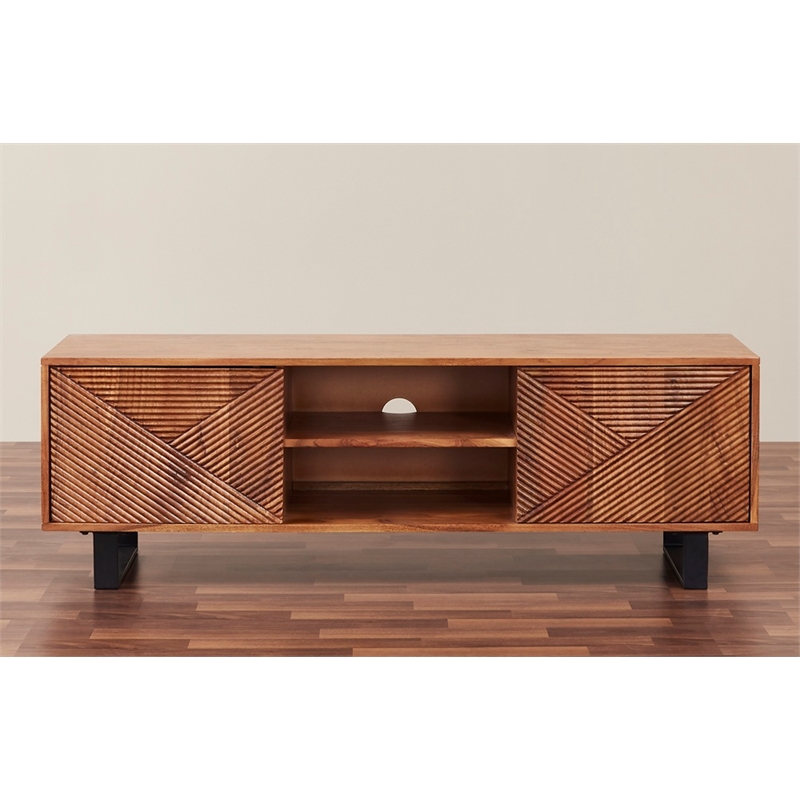 Linear Hardwood TV Stand with Storage for TV up to 63 inches