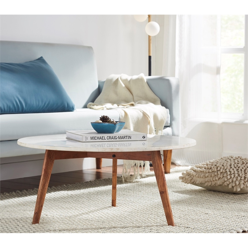 Nero white authentic marble round coffee table