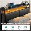 Noya Queen LED Bed with built in charging station and storage in Black