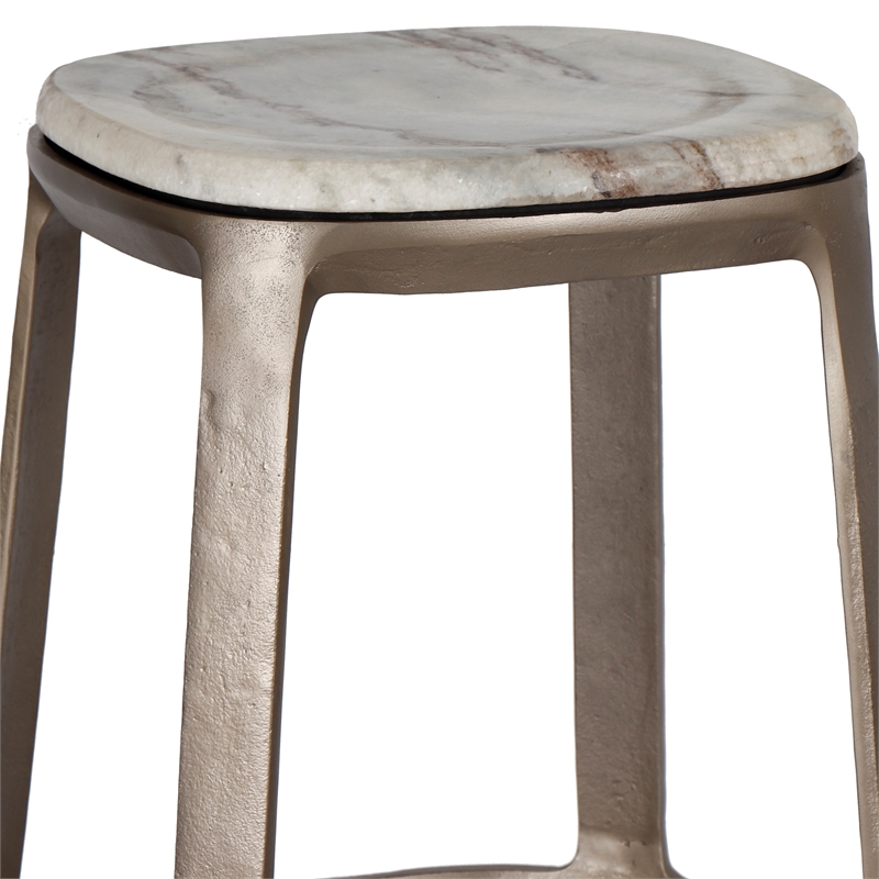 Urbia Marbelle Alfie Marble Bar Stool in Sand/Antique Nickel Finish