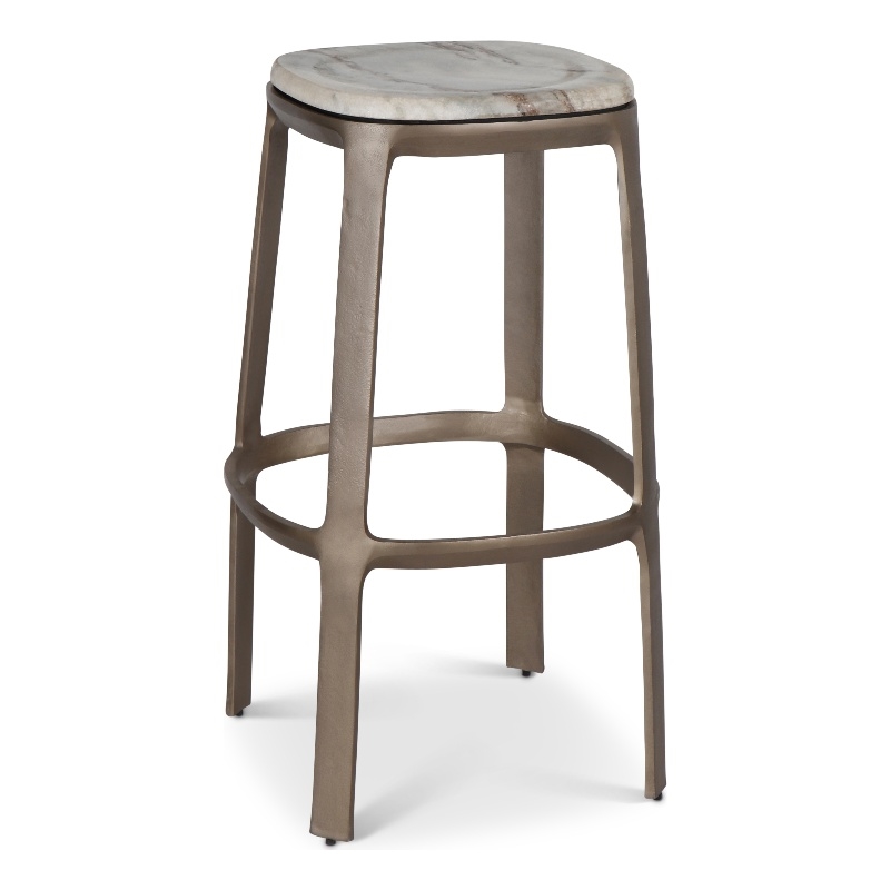 Urbia Marbelle Alfie Marble Bar Stool in Sand/Antique Nickel Finish