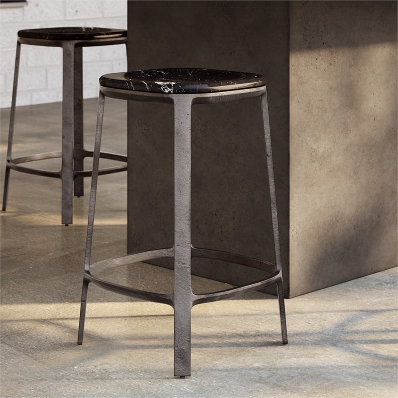 Urbia Marbelle Alfie Marble Counter Stool in Black/Bronze Finish