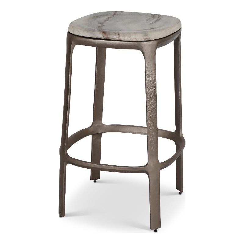 Urbia Marbelle Alfie Marble Counter Stool in Sand/Antique Nickel Finish