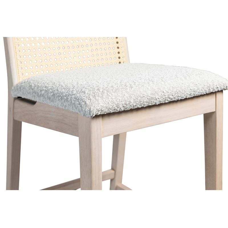 Urbia Modern Brazilian Nardia Cane Bar Stool in Boucle Glaze Seat Nevoa Frame