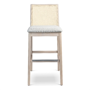 Urbia Modern Brazilian Nardia Cane Bar Stool in Boucle Glaze Seat Nevoa Frame