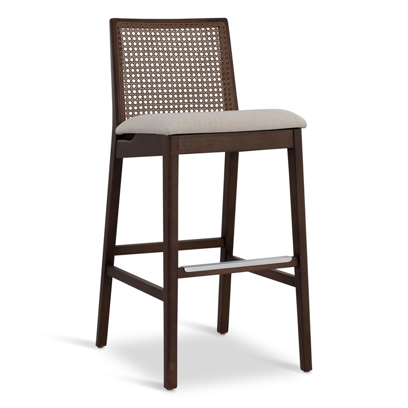 Urbia Modern Brazilian Nardia Cane Bar Stool in Medley Ivory Seat Nogal