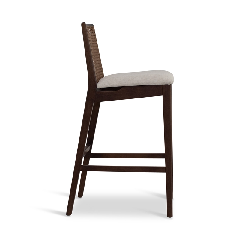 Urbia Modern Brazilian Nardia Cane Bar Stool in Medley Ivory Seat Nogal