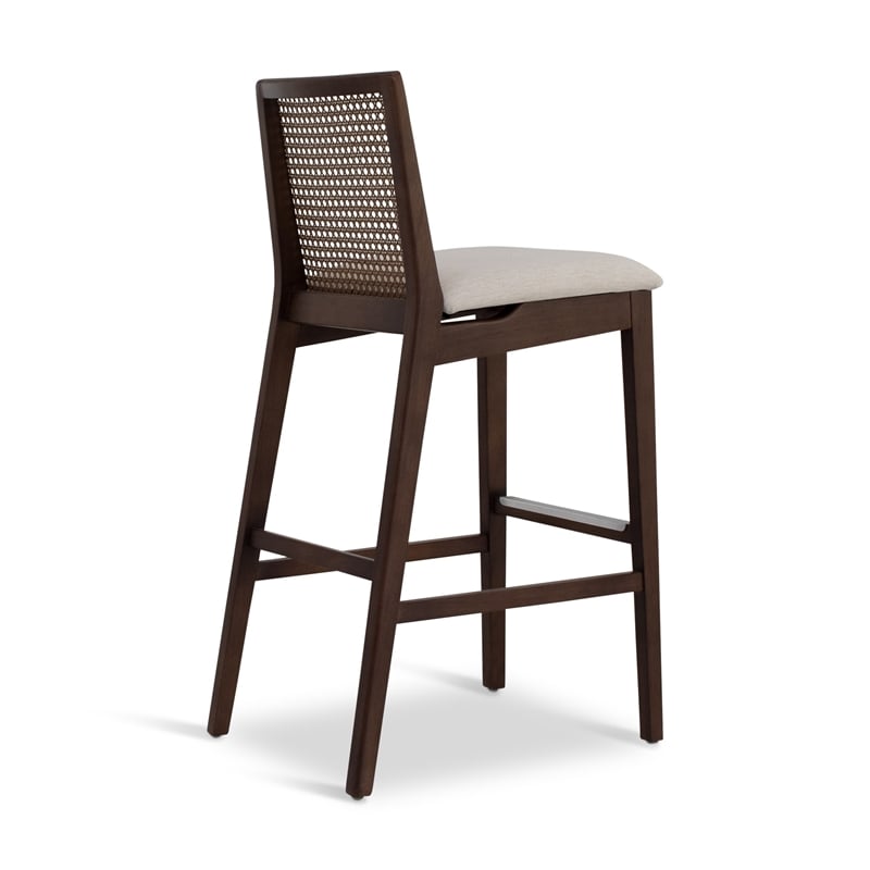 Urbia Modern Brazilian Nardia Cane Bar Stool in Medley Ivory Seat Nogal