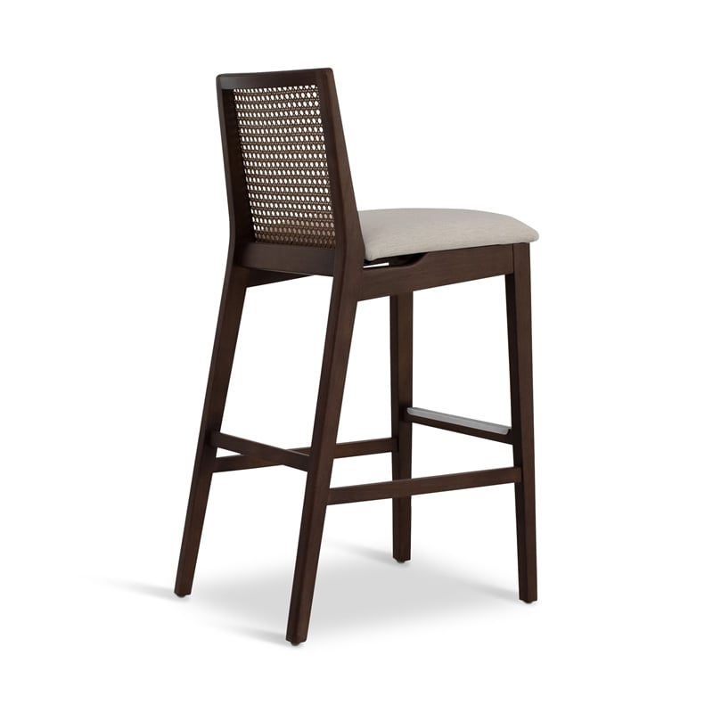 Urbia Modern Brazilian Nardia Cane Bar Stool in Medley Ivory Seat Nogal