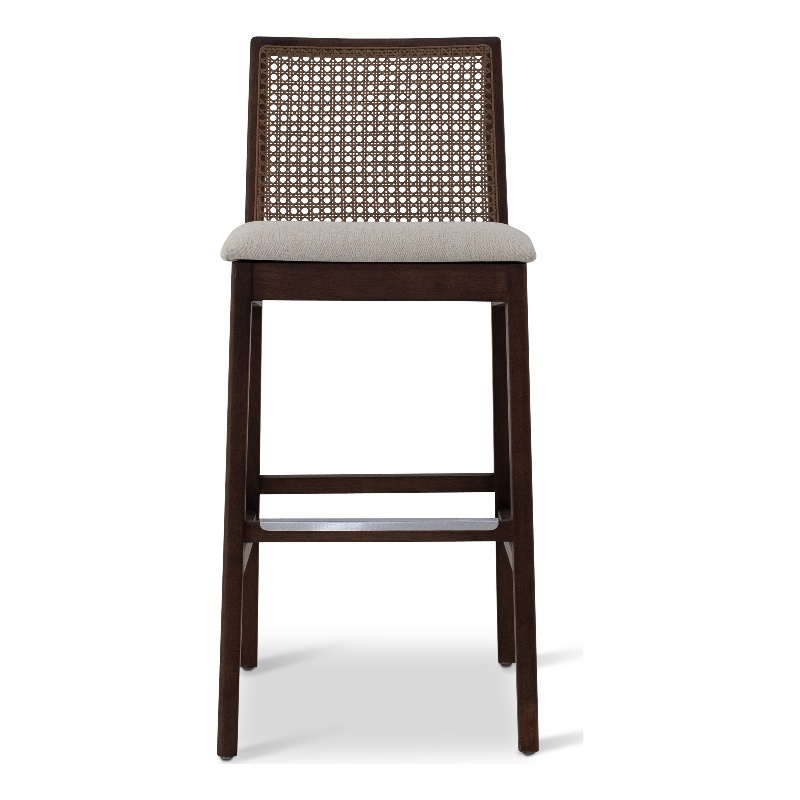 Urbia Modern Brazilian Nardia Cane Bar Stool in Medley Ivory Seat Nogal