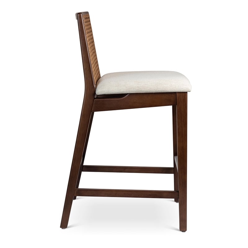 Urbia Modern Brazilian Nardia Cane Counter Stool in Medley Ivory Seat Nogal