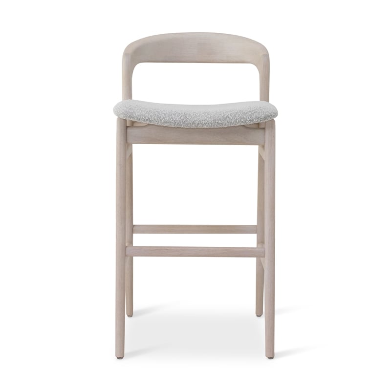 Urbia Modern Brazilian Velma Bar Stool in Boucle Crafted Glaze Seat Nevoa Frame