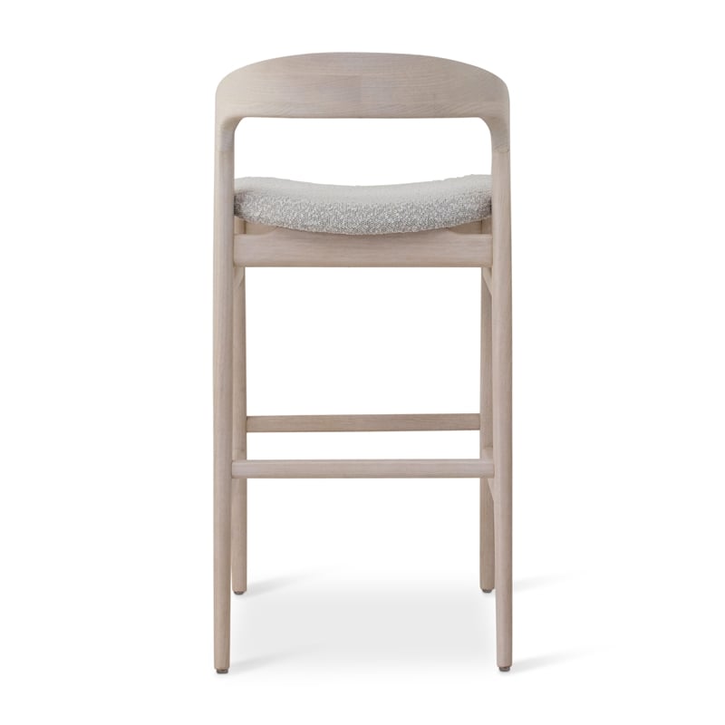Urbia Modern Brazilian Velma Bar Stool in Boucle Crafted Glaze Seat Nevoa Frame