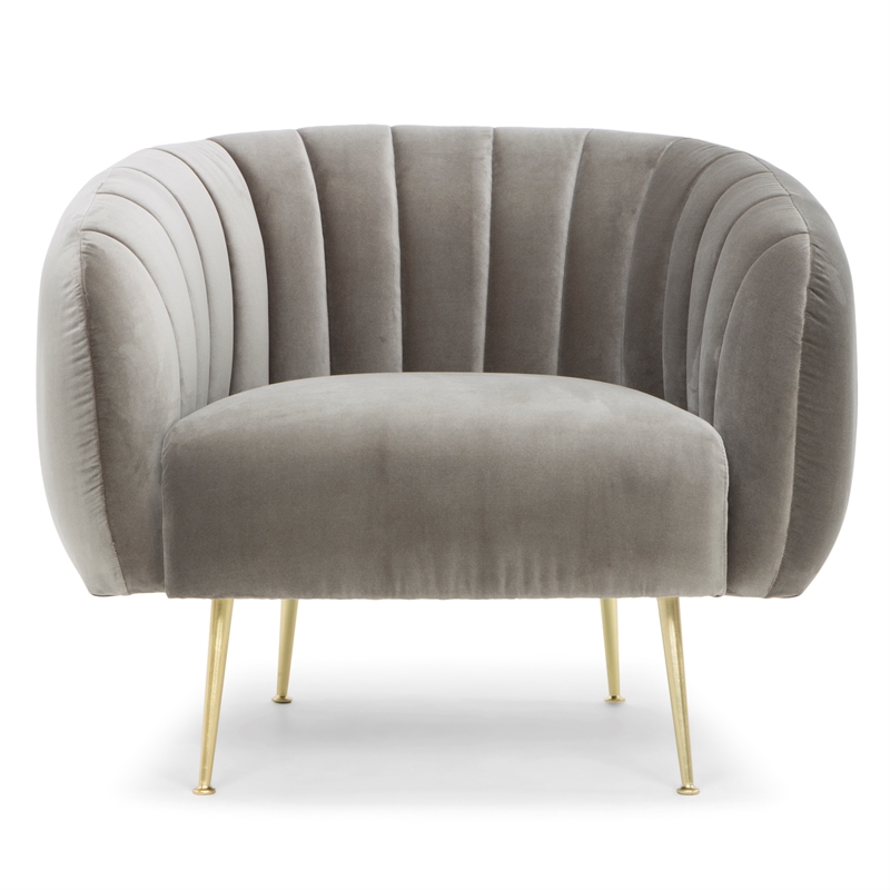 Urbia Metro Channeled Accent Chair in Brass Legs Mouse Gray Upholstery
