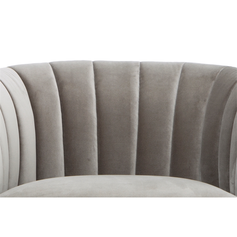 Urbia Metro Channeled Accent Chair in Brass Legs Mouse Gray Upholstery