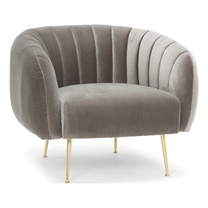 Urbia Metro Channeled Accent Chair in Brass Legs Mouse Gray Upholstery