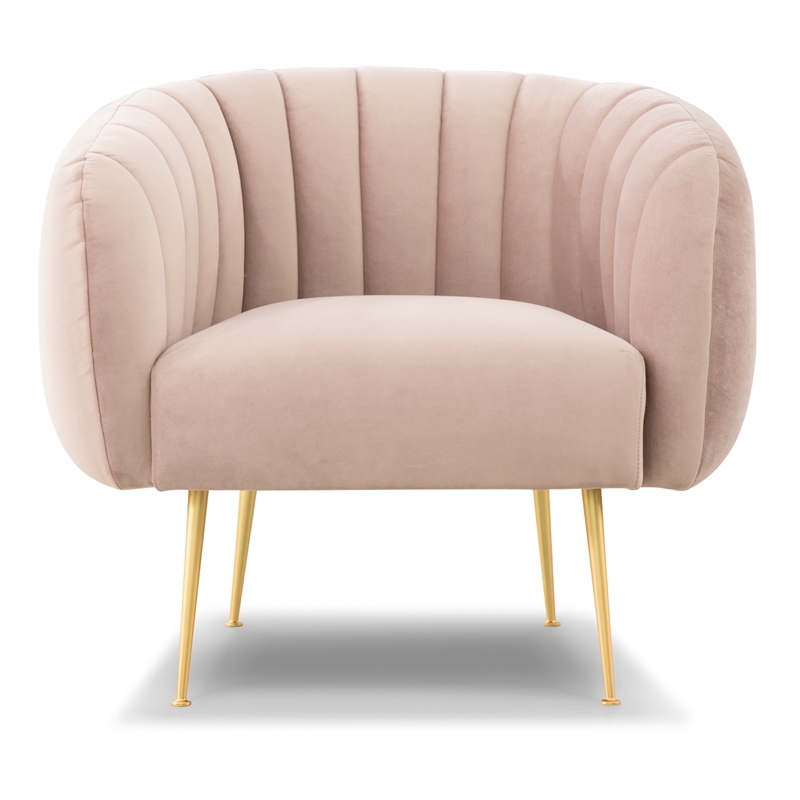 Urbia Metro Channeled Accent Chair in Brass Legs Rosa Pink Upholstery