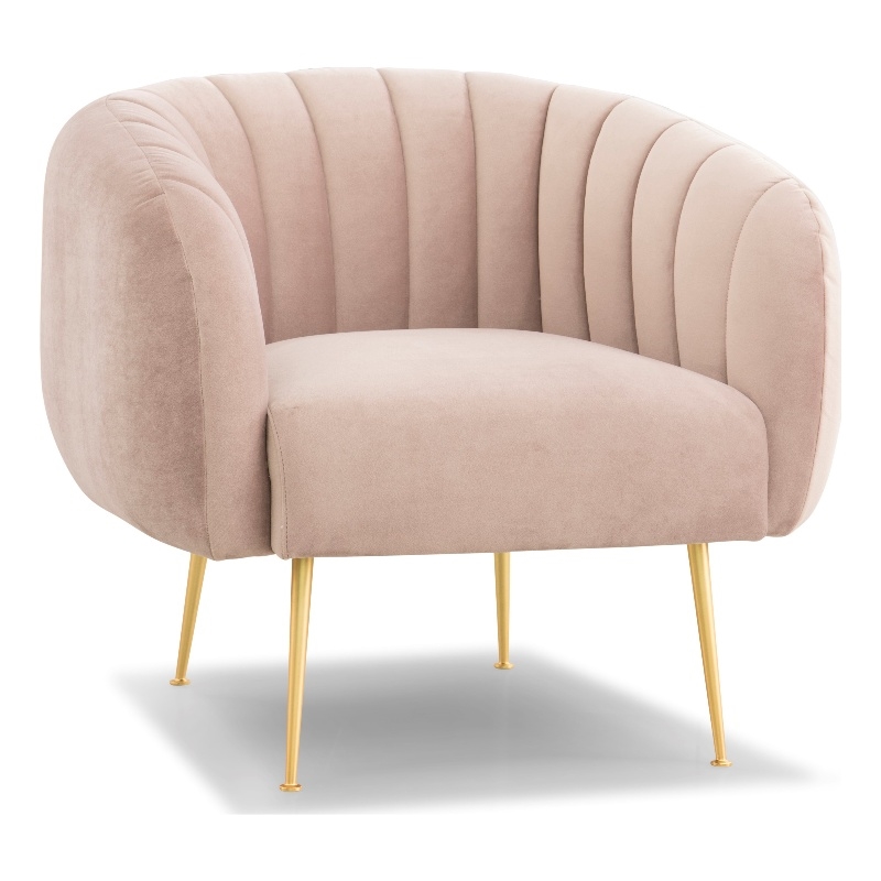 Urbia Metro Channeled Accent Chair in Brass Legs Rosa Pink Upholstery