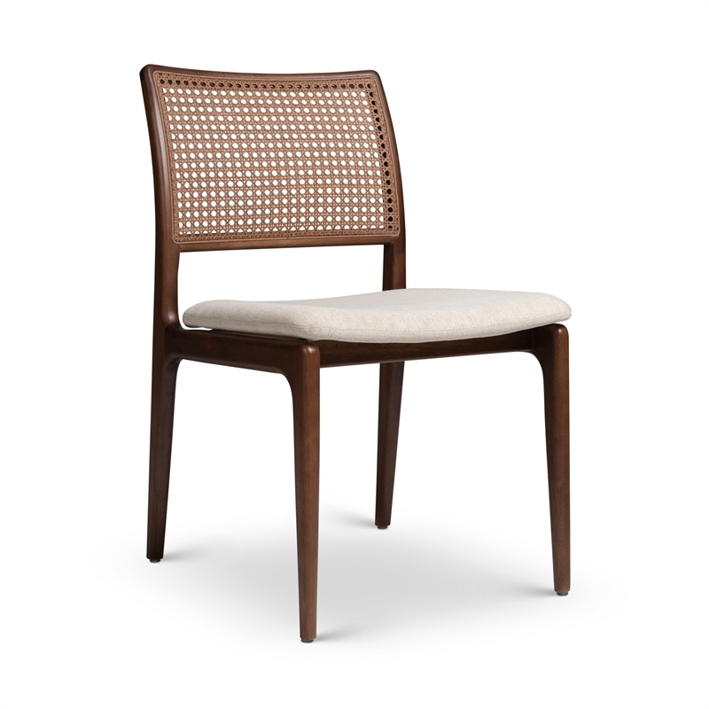 Urbia Modern Brazilian Charlotte Cane Side Chair in Medley Ivory Seat Nogal