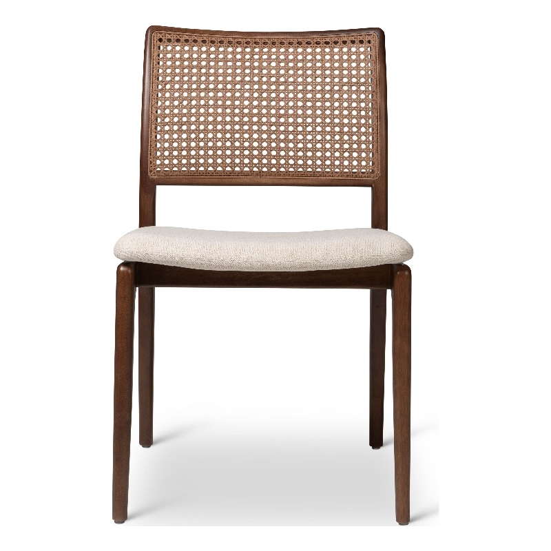 Urbia Modern Brazilian Charlotte Cane Side Chair in Medley Ivory Seat Nogal