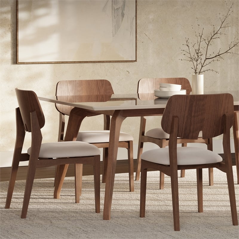 Urbia Modern Brazilian Beth Side Chair in Shimmy Cream Seat Nogal Frame