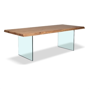 Urbia Brooks 40&quot x 116&quot Dining Table Glass Basein Teak Top Clear Glass Base