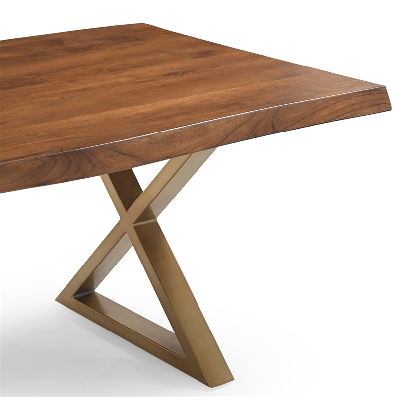 urbia brooks  40&quot x 79&quot dining table x base in americano top brass base
