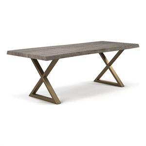 Urbia Brooks  40&quot x 79&quot Dining Table X Base in Sandblasted Grey Top Brass Base