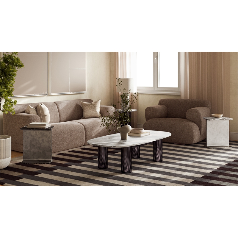 Urbia Marbelle I-Beam Marble Side Table in Toronto Sand/Antique Nickel Finish