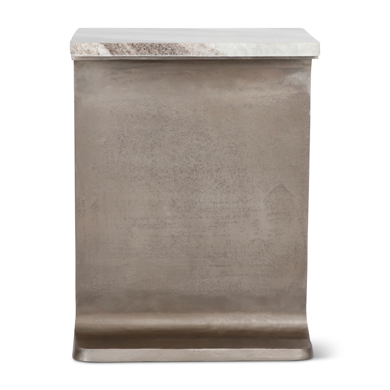 Urbia Marbelle I-Beam Marble Side Table in Toronto Sand/Antique Nickel Finish