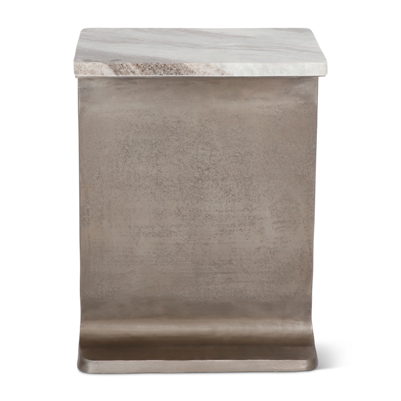 Urbia Marbelle I-Beam Marble Side Table in Toronto Sand/Antique Nickel Finish