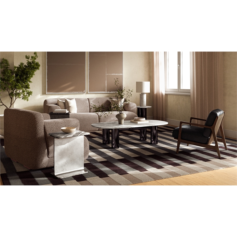 Urbia Marbelle I-Beam Marble Side Table in Toronto Sand/Antique Nickel Finish