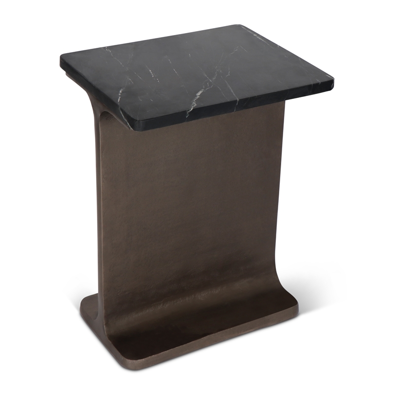 Urbia Marbelle I-Beam Marble Side Table in Fantasy Black/Bronze Finish