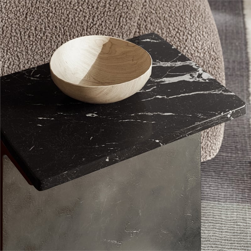 Urbia Marbelle I-Beam Marble Side Table in Fantasy Black/Bronze Finish
