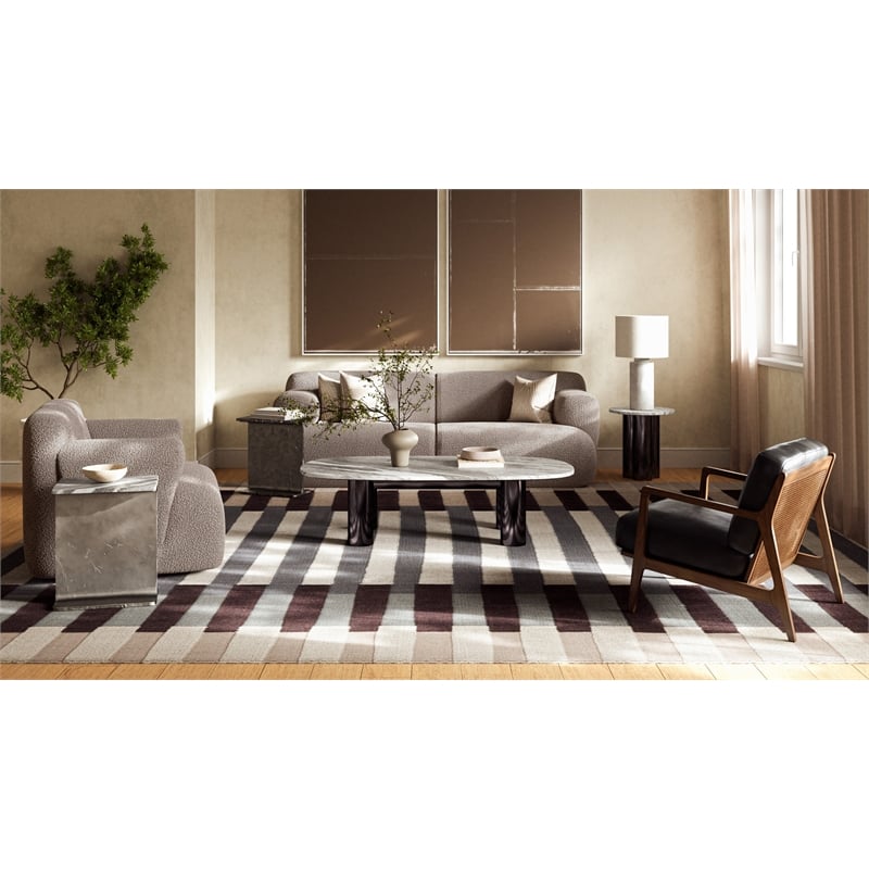 Urbia Marbelle I-Beam Marble Side Table in Fantasy Black/Bronze Finish