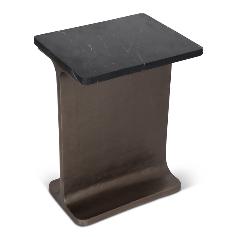 Urbia Marbelle I-Beam Marble Side Table in Fantasy Black/Bronze Finish