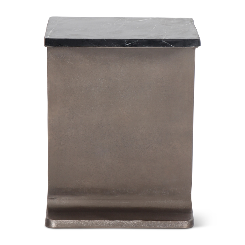 Urbia Marbelle I-Beam Marble Side Table in Fantasy Black/Bronze Finish
