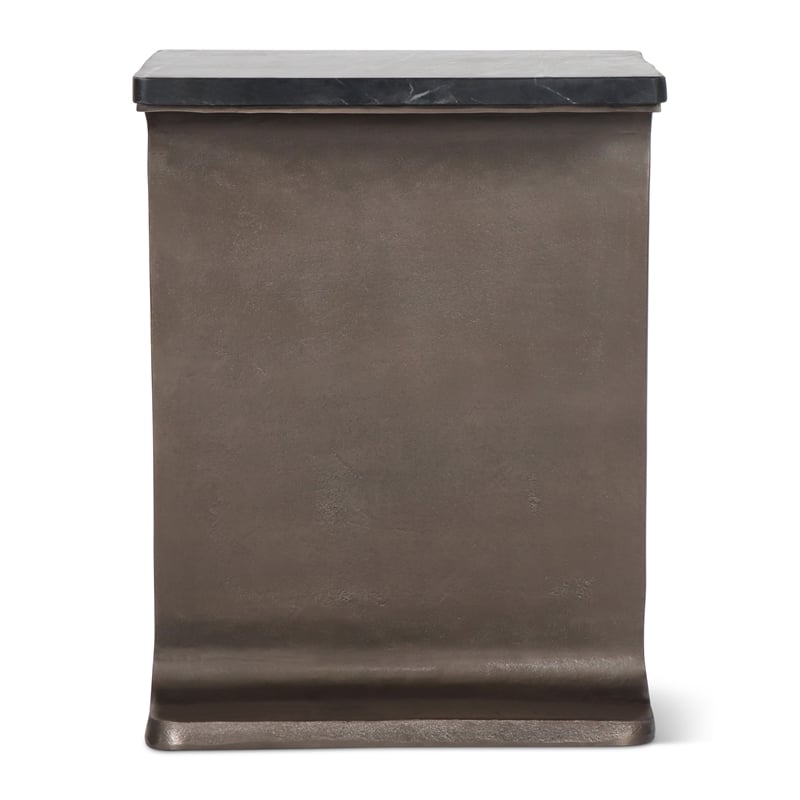 Urbia Marbelle I-Beam Marble Side Table in Fantasy Black/Bronze Finish