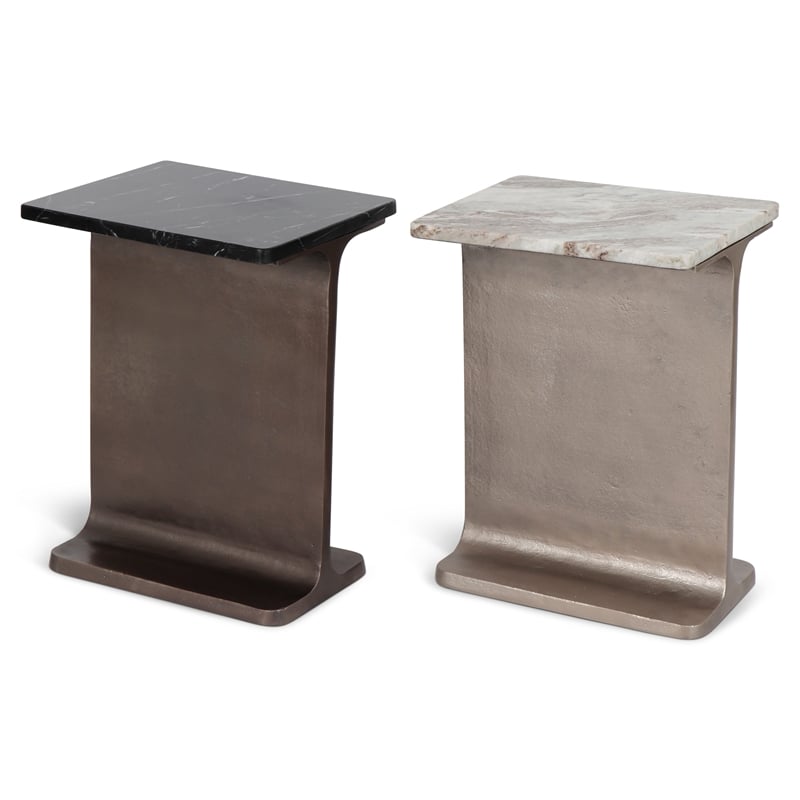 Urbia Marbelle I-Beam Marble Side Table in Fantasy Black/Bronze Finish