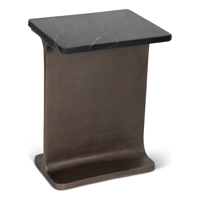 Urbia Marbelle I-Beam Marble Side Table in Fantasy Black/Bronze Finish