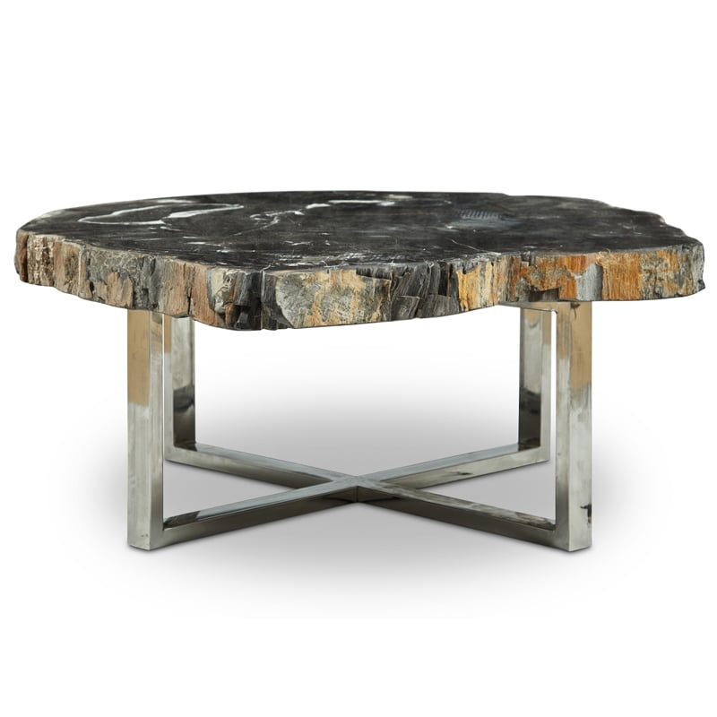 Urbia Relique Eliza Coffee Table in Stainless Steel Base/Natural Dark Top