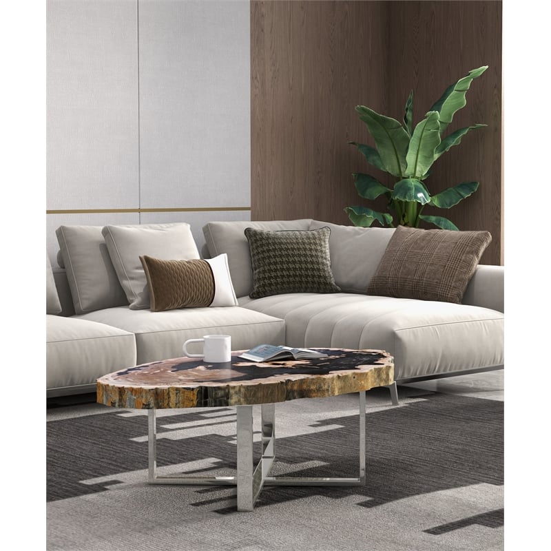 Urbia Relique Eliza Coffee Table in Stainless Steel Base/Natural Dark Top