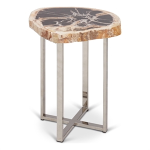 Urbia Relique Eliza End Table in Polished Stainless Steel Base Natural Dark Top